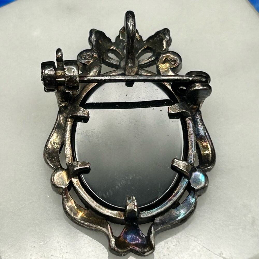 Vintage 925 Sterling silver Left Facing Cameo brooch pendant pin #394 MOP onyx - Picture 5 of 11